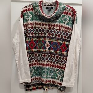 Chaps Denim Aztec Patterned Long Sleeved, Cowl Neck W/M